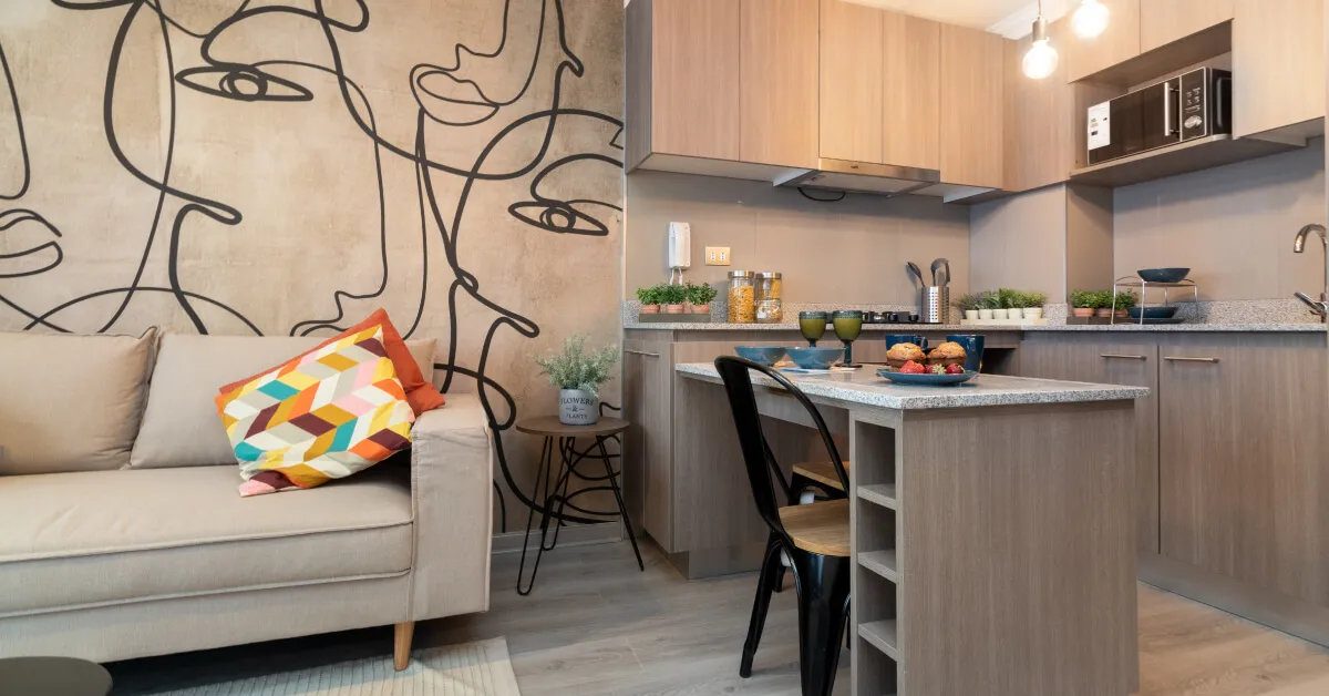 Cocina y living integrado con diseño moderno